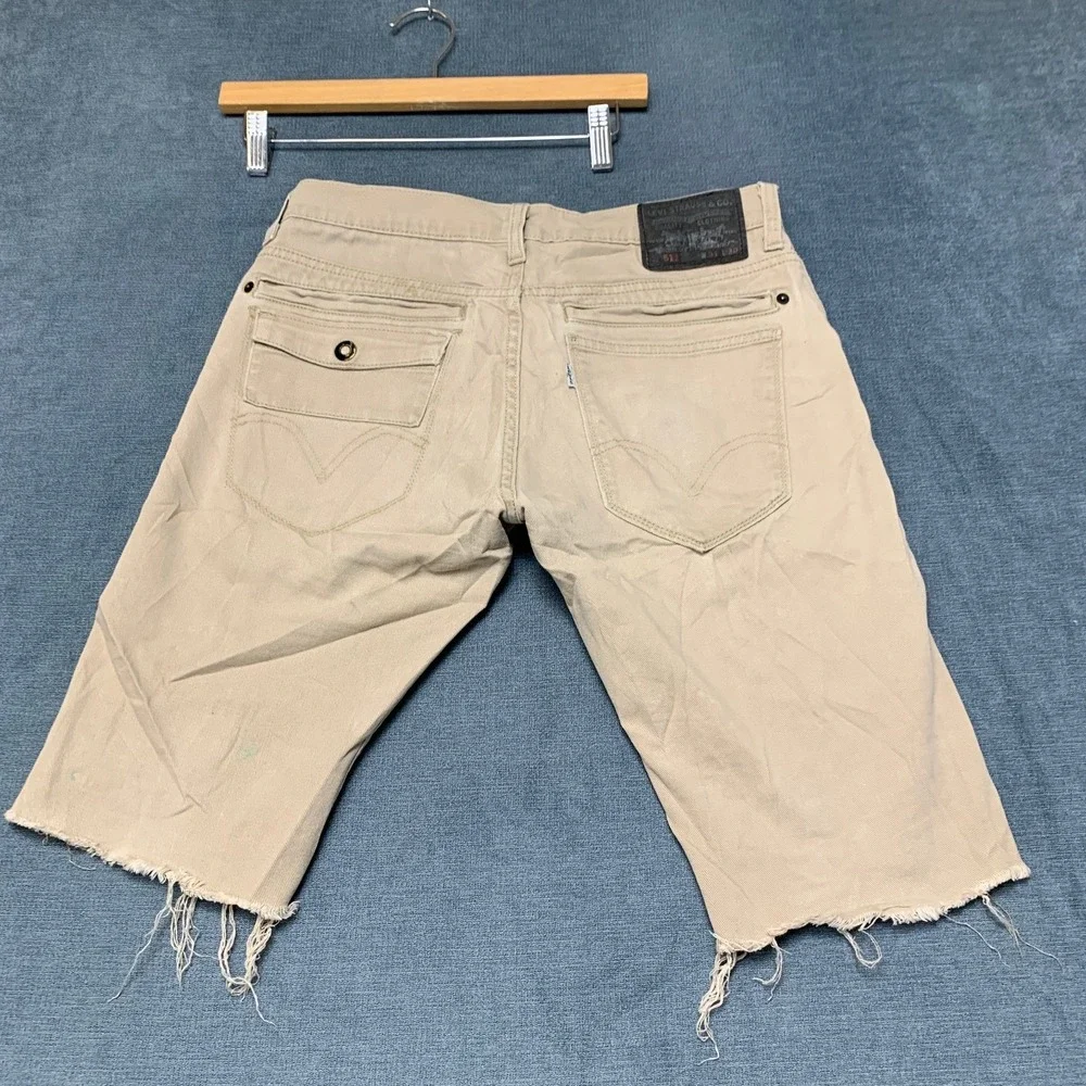 Levi's 511 Skinny Shorts Mens 31x30 Beige Denim Flat Front Frayed Hem Outdoor